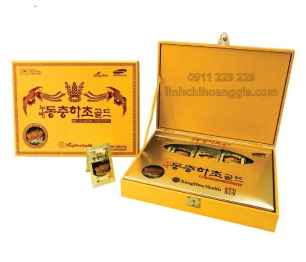 Đông Trùng Hạ Thảo Hàn Quốc Hộp Gỗ 60 gói Royal Gold Kanghwa Bio-Silkworm Cordyceps 60 gói